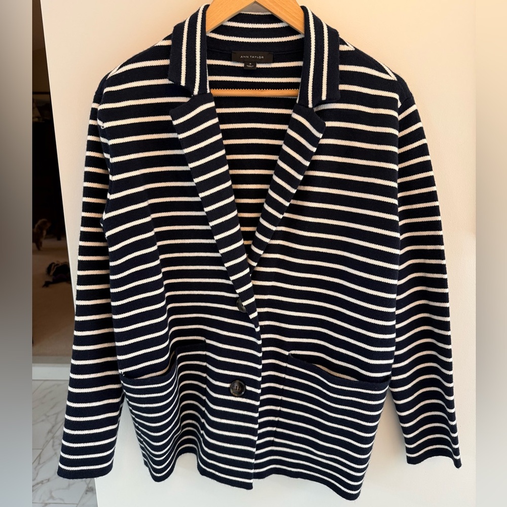 Ann Taylor Navy and White Striped Blazer